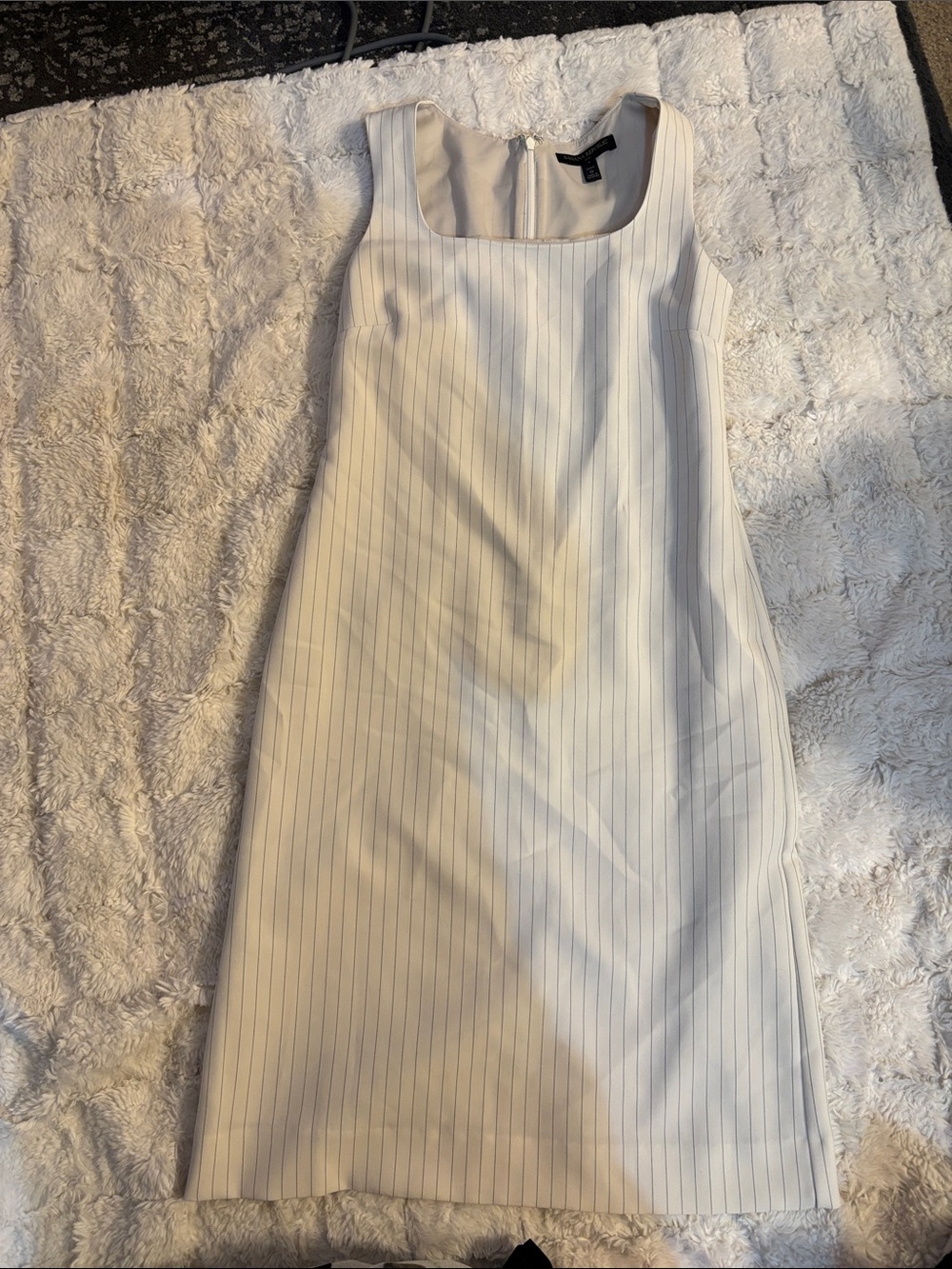 Banana Republic White Dress with Thin Navy Pinstripes